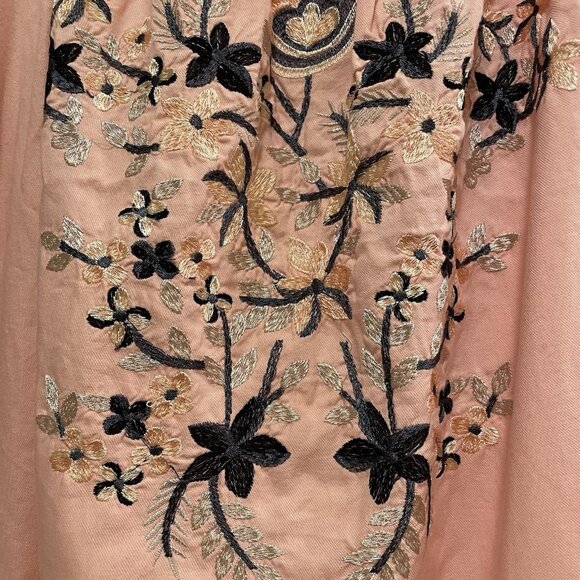FREE PEOPLE Pink/Peach Fleur Du Jour Embroidered Cotton Shift Mini Dress Sz L - Picture 10 of 11